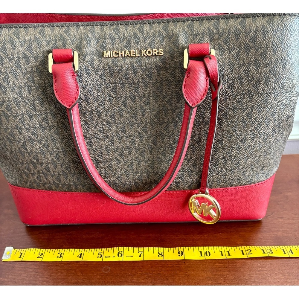 Michael Kors Savannah Large Satchel Bag in Scarlet Red – Leather Handbag - Picture 10 of 14